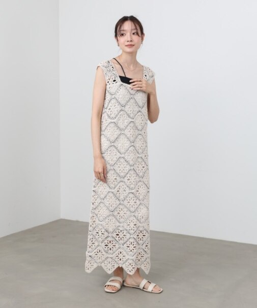 【Bab】【選べるサイズ展開】ロムバスクロシェロングワンピース