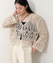 【Bab】クロシェミックス編みカーディガン