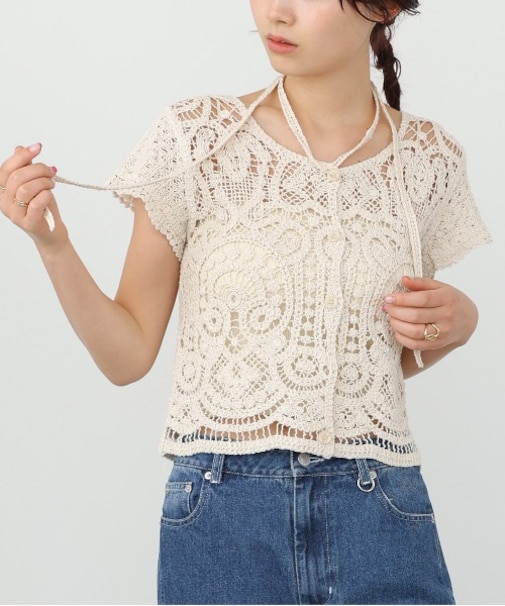 【Bab】クロシェ半袖トップス