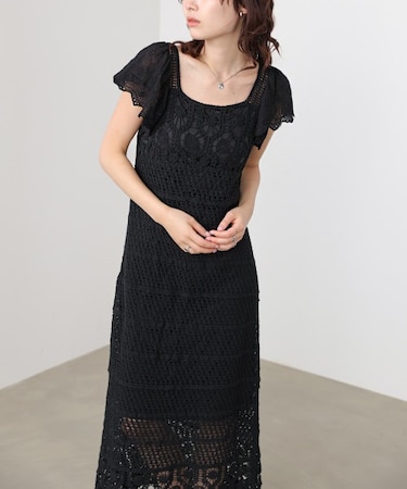 【Bab】【選べるサイズ展開】ドッキングスリーブクロシェワンピース