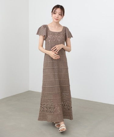 【Bab】【選べるサイズ展開】ドッキングスリーブクロシェワンピース