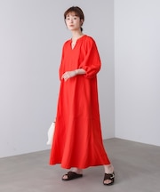 ナイロン混袖ボリュームワンピース