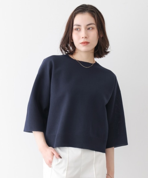 ラメ混総針ニットＴシャツ