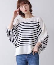 サテンボーダートップス