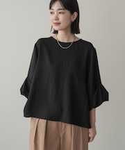 【接触冷感／UVカット】麻ライクタックスリーブブラウス