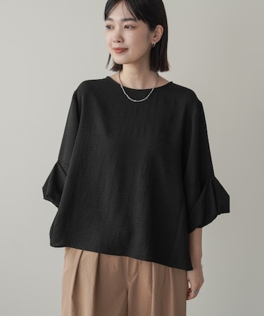 【接触冷感／UVカット】麻ライクタックスリーブブラウス