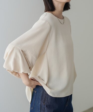 【接触冷感／UVカット】麻ライクタックスリーブブラウス