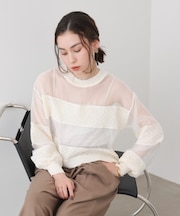 透かし編みオーガンジートップス