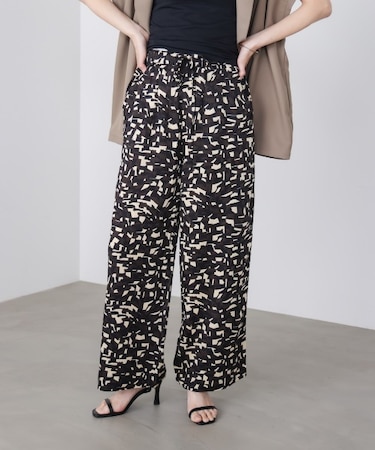 ３配色ニュアンスブロック柄ワイドパンツ