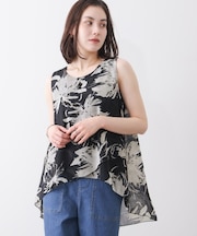 柄シフォンレイヤードタンク