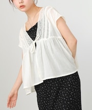 レースコンビフロントリボンブラウス