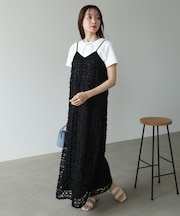 【Bab】【サイズ展開あり】フラワーレースキャミワンピース