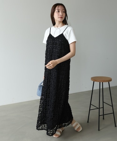 【Bab】【サイズ展開あり】フラワーレースキャミワンピース