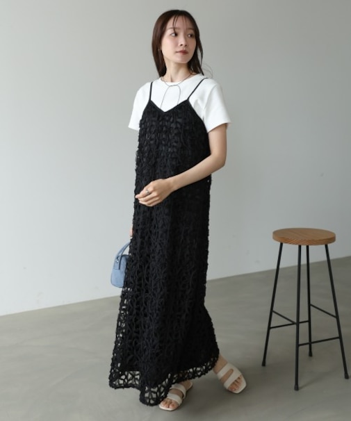 【Bab】【サイズ展開あり】フラワーレースキャミワンピース