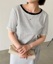 【Bab】ピンボーダーＴシャツ