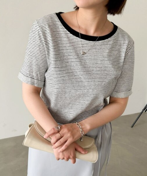 【Bab】ピンボーダーTシャツ
