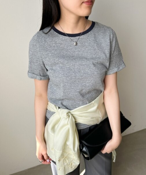 【Bab】ピンボーダーTシャツ
