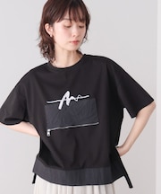 刺繍アンダーファスナーTシャツ