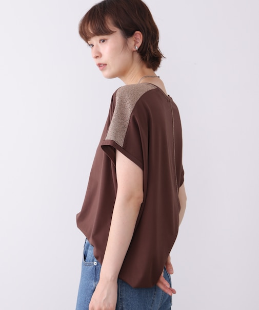 肩ラメラインTシャツ