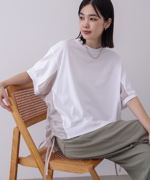 異素材コンビギャザープルオーバー