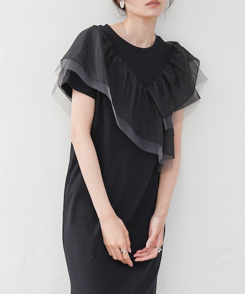 【Bab】【再登場・選べるサイズ展開】アシメフリルドッキングワンピース