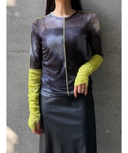 CONTRAST CUFF PRINTED TULLE TOP(コントラストカフスプリントチュールトップス)
