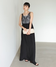 【Bab】【サイズ展開あり】レーススカラップマットサテンキャミワンピース