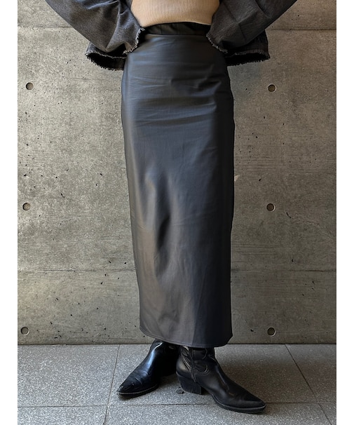 【ウォッシャブル加工】FAUX LEATHER SKIRT(フェイクレザースカート)