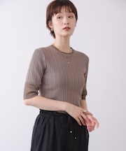 ランダムリブ異素材使半袖ニット