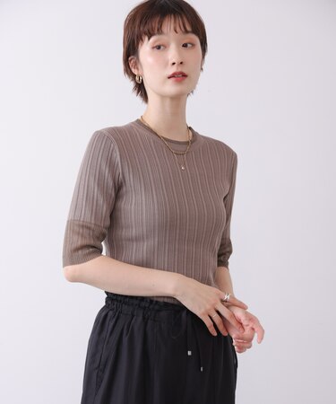 ランダムリブ異素材使半袖ニット