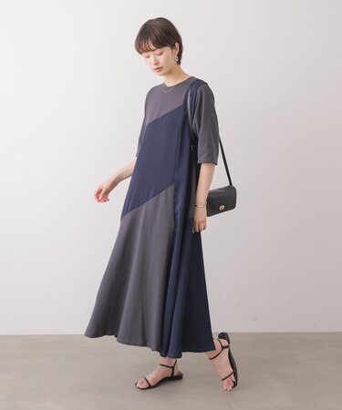 【吸水速乾/UVカット】【サイズ展開あり】ジオメトリックブロッキングワンピース
