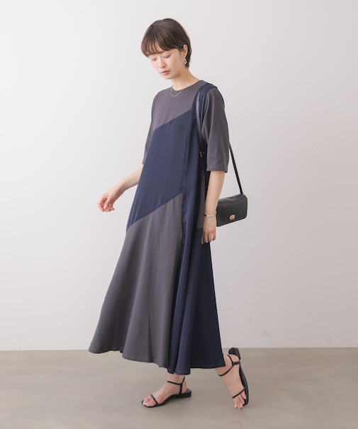 【吸水速乾/UVカット】【サイズ展開あり】ジオメトリックブロッキングワンピース