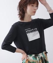 箔ロゴプリント五分袖Tシャツ