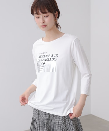 箔ロゴプリント五分袖Tシャツ