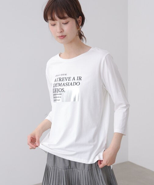 箔ロゴプリント五分袖Tシャツ