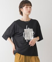 箔エンボス五分袖Tシャツ
