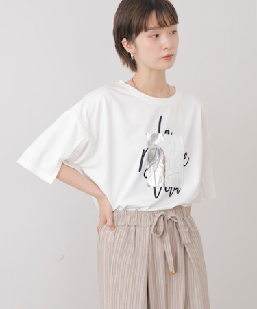 箔エンボス五分袖Tシャツ