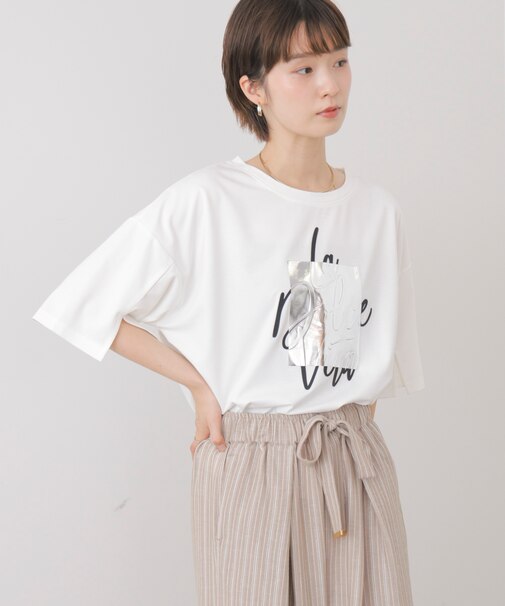 箔エンボス五分袖Tシャツ