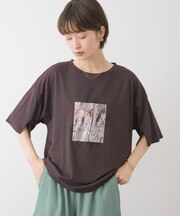 箔エンボス五分袖Tシャツ