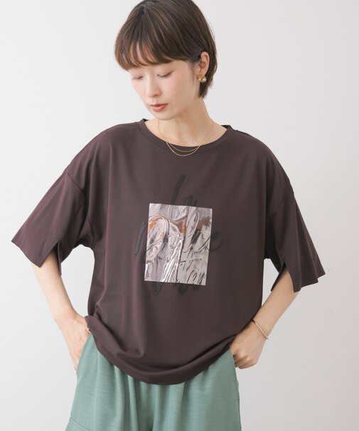 箔エンボス五分袖Tシャツ