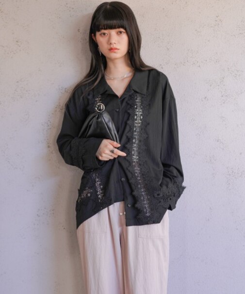 【Bab】レースドッキングルーズシャツ