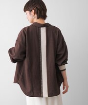麻調バックテープ切替ブラウス