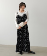 【Bab】小花柄レース付きベロアキャミワンピース