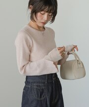 【Bab】チュールレイヤードリブニットトップス(クルーネック)