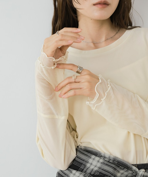 【Bab】【レイヤードにもおすすめ◎】シアーベロアチュールカフストップス