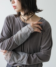 【Bab】【レイヤードにもおすすめ◎】シアーベロアチュールカフストップス