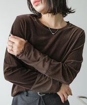 【Bab】【レイヤードにもおすすめ◎】シアーベロアチュールカフストップス
