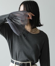 【Bab】【一枚でも◎インナー使いにもおすすめ◎】カフスフレアチュールリブトップス