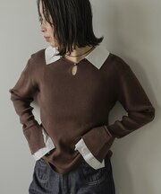 【Bab】布帛ドッキングニットトップス
