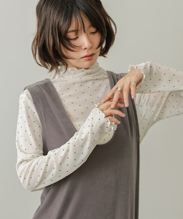 【Bab】【一枚でもインナー使いにもおすすめ◎】ピンドットシアータートル